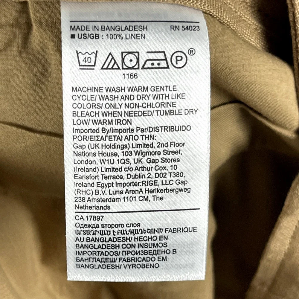 Banana Republic Linen Pant Women 12 Short 12S Latte Tan Wide Leg Pleated Classic